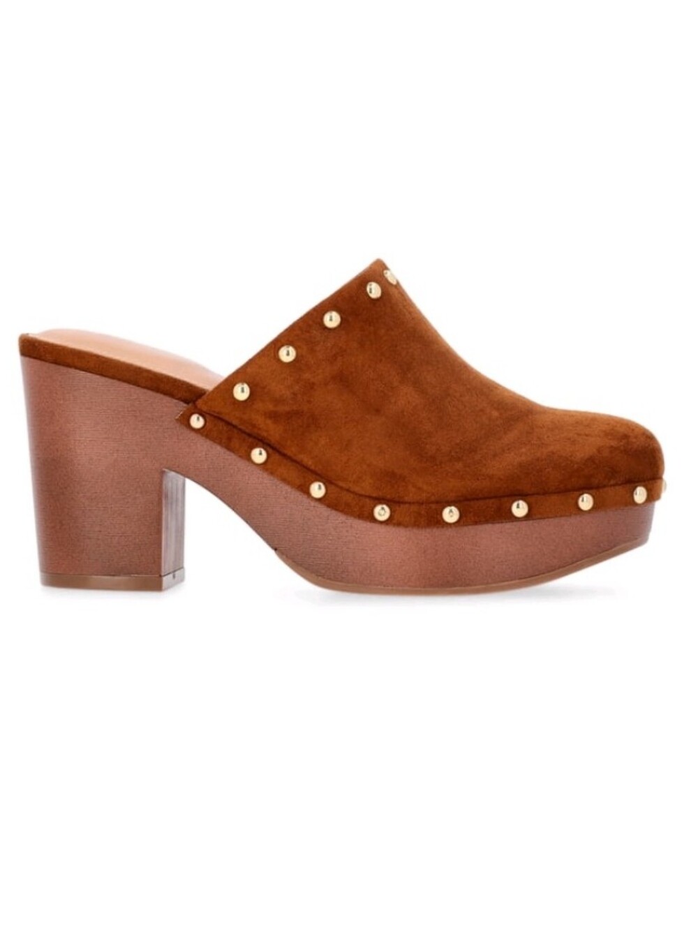 Time and Tru Women's Faux Suede Studded Clogs with Block Heels Size 8